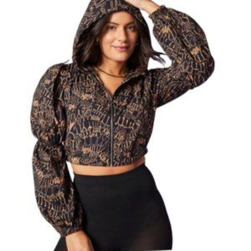 Yitty by Fabletics Mesh Me Cropped Graphic Hoodie Windbreaker Jacket Sz S